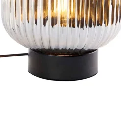 QAZQA Tischlampen|Wohnzimmerlampen*Art Deco Tischlampe schwarz mit Rauchglas - Karel