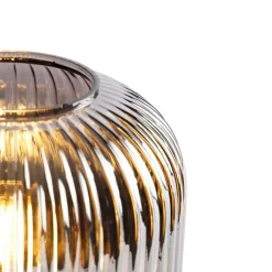 QAZQA Tischlampen|Wohnzimmerlampen*Art Deco Tischlampe schwarz mit Rauchglas - Karel