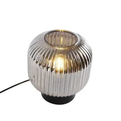 QAZQA Tischlampen|Wohnzimmerlampen*Art Deco Tischlampe schwarz mit Rauchglas - Karel
