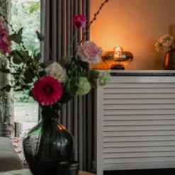 QAZQA Tischlampen|Wohnzimmerlampen*Art Deco Tischlampe schwarz mit Rauchglas - Ayesha