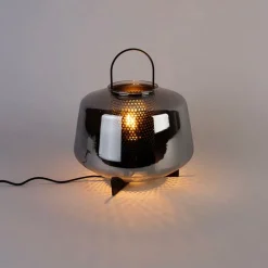 QAZQA Tischlampen|Wohnzimmerlampen*Art Deco Tischlampe schwarz mit Rauchglas 30 cm - Kevin