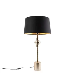 QAZQA Tischlampen|Wohnzimmerlampen*Art Deco Tischlampe schwarz mit Baumwollschirm schwarz 45 cm - Diverso