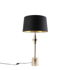 QAZQA Tischlampen|Wohnzimmerlampen*Art Deco Tischlampe schwarz mit Baumwollschirm schwarz 45 cm - Diverso