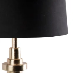 QAZQA Tischlampen|Wohnzimmerlampen*Art Deco Tischlampe schwarz mit Baumwollschirm schwarz 45 cm - Diverso