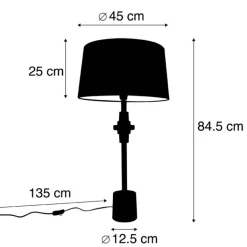 QAZQA Tischlampen|Wohnzimmerlampen*Art Deco Tischlampe schwarz mit Baumwollschirm schwarz 45 cm - Diverso