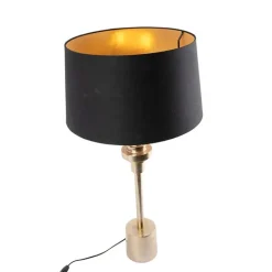 QAZQA Tischlampen|Wohnzimmerlampen*Art Deco Tischlampe schwarz mit Baumwollschirm schwarz 45 cm - Diverso