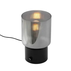 QAZQA Tischlampen|Wohnzimmerlampen*Art Deco Tischlampe schwarz mit Rauchglas - Laura