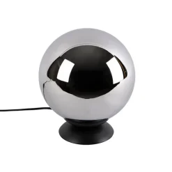 QAZQA Lampen Für Dein Homeoffice|Schlafzimmerlampen*Art Deco Tischlampe schwarz mit Rauchglas - Pallon