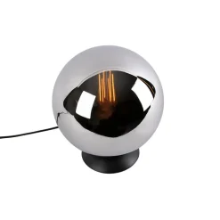 QAZQA Lampen Für Dein Homeoffice|Schlafzimmerlampen*Art Deco Tischlampe schwarz mit Rauchglas - Pallon