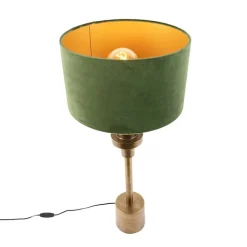 QAZQA Tischlampen|Wohnzimmerlampen*Art Deco Tischleuchte mit Veloursschirm grün 35 cm - Diverso