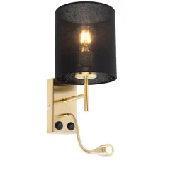 QAZQA Wandleuchten|Wohnzimmerlampen*Art Deco Wandlampe Gold mit schwarzem Baumwollschirm - Stacca