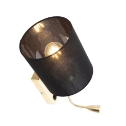 QAZQA Wandleuchten|Wohnzimmerlampen*Art Deco Wandlampe Gold mit schwarzem Baumwollschirm - Stacca