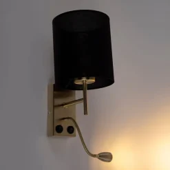 QAZQA Wandleuchten|Wohnzimmerlampen*Art Deco Wandlampe Gold mit schwarzem Baumwollschirm - Stacca
