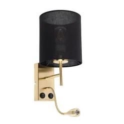 QAZQA Wandleuchten|Wohnzimmerlampen*Art Deco Wandlampe Gold mit schwarzem Baumwollschirm - Stacca