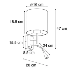 QAZQA Wandleuchten|Wohnzimmerlampen*Art Deco Wandlampe Gold mit schwarzem Baumwollschirm - Stacca