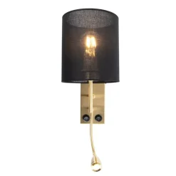 QAZQA Wandleuchten|Wohnzimmerlampen*Art Deco Wandlampe Gold mit schwarzem Baumwollschirm - Stacca