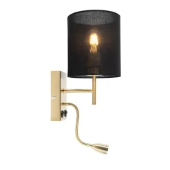 QAZQA Wandleuchten|Wohnzimmerlampen*Art Deco Wandlampe Gold mit schwarzem Baumwollschirm - Stacca