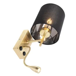 QAZQA Wandleuchten|Wohnzimmerlampen*Art Deco Wandlampe Gold mit schwarzem Baumwollschirm - Stacca