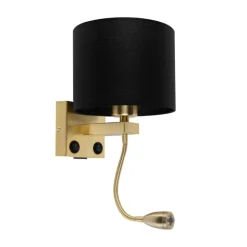 QAZQA Wandleuchten|Wohnzimmerlampen*Art Deco Wandlampe Gold mit USB und schwarzem Schirm - Brescia