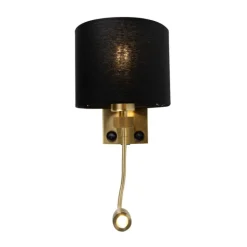 QAZQA Wandleuchten|Wohnzimmerlampen*Art Deco Wandlampe Gold mit USB und schwarzem Schirm - Brescia