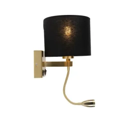 QAZQA Wandleuchten|Wohnzimmerlampen*Art Deco Wandlampe Gold mit USB und schwarzem Schirm - Brescia