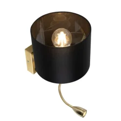 QAZQA Wandleuchten|Wohnzimmerlampen*Art Deco Wandlampe Gold mit USB und schwarzem Schirm - Brescia