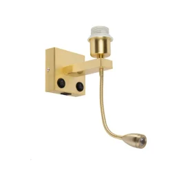 QAZQA Wandleuchten|Wohnzimmerlampen*Art Deco Wandlampe Gold mit USB und Flexarm - Brescia Combi
