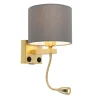 QAZQA Wandleuchten|Wohnzimmerlampen*Art Deco Wandlampe Gold mit USB und grauem Schirm - Brescia
