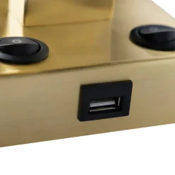 QAZQA Wandleuchten|Wohnzimmerlampen*Art Deco Wandlampe Gold mit USB und grauem Schirm - Brescia