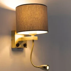 QAZQA Wandleuchten|Wohnzimmerlampen*Art Deco Wandlampe Gold mit USB und grauem Schirm - Brescia