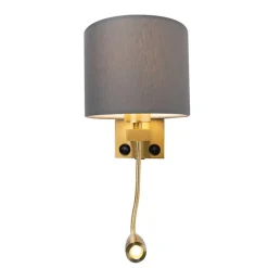 QAZQA Wandleuchten|Wohnzimmerlampen*Art Deco Wandlampe Gold mit USB und grauem Schirm - Brescia
