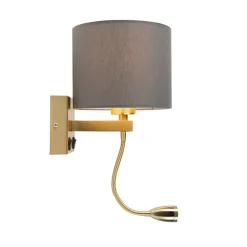 QAZQA Wandleuchten|Wohnzimmerlampen*Art Deco Wandlampe Gold mit USB und grauem Schirm - Brescia