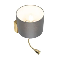 QAZQA Wandleuchten|Wohnzimmerlampen*Art Deco Wandlampe Gold mit USB und grauem Schirm - Brescia