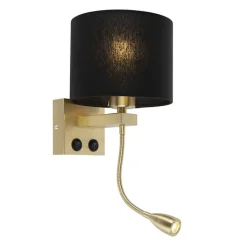 QAZQA Wandleuchten|Wohnzimmerlampen*Art Deco Wandlampe Gold mit schwarzem Schirm - Brescia