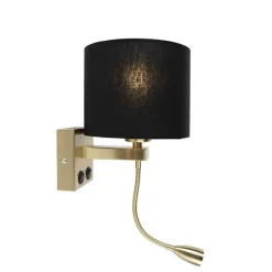 QAZQA Wandleuchten|Wohnzimmerlampen*Art Deco Wandlampe Gold mit schwarzem Schirm - Brescia