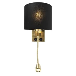 QAZQA Wandleuchten|Wohnzimmerlampen*Art Deco Wandlampe Gold mit schwarzem Schirm - Brescia