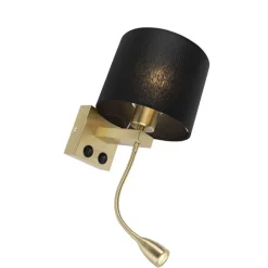 QAZQA Wandleuchten|Wohnzimmerlampen*Art Deco Wandlampe Gold mit schwarzem Schirm - Brescia