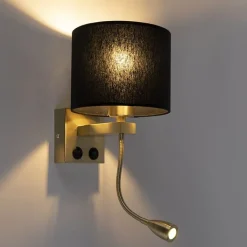 QAZQA Wandleuchten|Wohnzimmerlampen*Art Deco Wandlampe Gold mit schwarzem Schirm - Brescia
