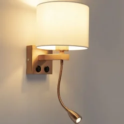 QAZQA Wandleuchten|Wohnzimmerlampen*Art Deco Wandlampe Kupfer mit weißem Schirm - Brescia