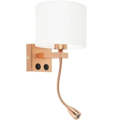 QAZQA Wandleuchten|Wohnzimmerlampen*Art Deco Wandlampe Kupfer mit weißem Schirm - Brescia