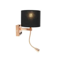 QAZQA Wandleuchten|Wohnzimmerlampen*Art Deco Wandlampe Kupfer mit schwarzem Schirm - Brescia