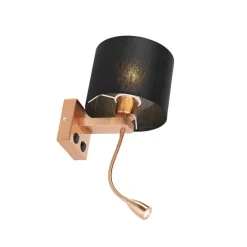 QAZQA Wandleuchten|Wohnzimmerlampen*Art Deco Wandlampe Kupfer mit schwarzem Schirm - Brescia