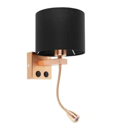 QAZQA Wandleuchten|Wohnzimmerlampen*Art Deco Wandlampe Kupfer mit schwarzem Schirm - Brescia