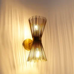 QAZQA Schlafzimmerlampen|Küchenlampen*Art Deco Wandleuchte Gold 2-Licht - Besen