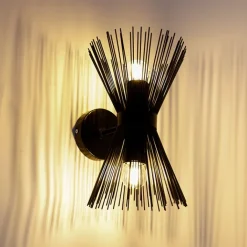 QAZQA Wandleuchten|Wohnzimmerlampen*Art Deco Wandleuchte schwarz 2-flammig - Besen