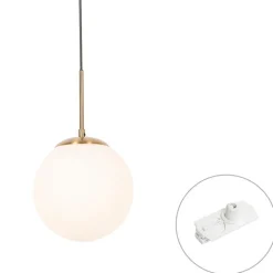 QAZQA Professional Schlafzimmerlampen|Küchenlampen*Art-Déco-Hängeleuchte Gold mit Opalglas inkl. Schienenadapter Weiß 1-phasig - Iconic Flore
