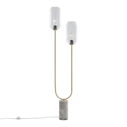 QAZQA Schlafzimmerlampen|Küchenlampen*Art-Déco-Stehleuchte aus Messing mit klarem Glas, 2-flammig – Rid