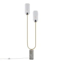 QAZQA Schlafzimmerlampen|Küchenlampen*Art-Déco-Stehleuchte aus Messing mit klarem Glas, 2-flammig – Rid