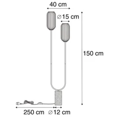 QAZQA Schlafzimmerlampen|Küchenlampen*Art-Déco-Stehleuchte aus Messing mit klarem Glas, 2-flammig – Rid