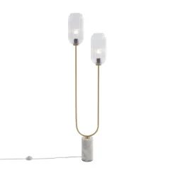 QAZQA Schlafzimmerlampen|Küchenlampen*Art-Déco-Stehleuchte aus Messing mit klarem Glas, 2-flammig – Rid